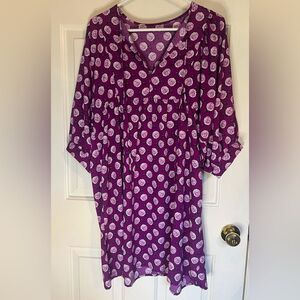 Purple Rose Floral V Neck Midi Dress Swim Cover Up Sz Small Oversized Boho Flowy